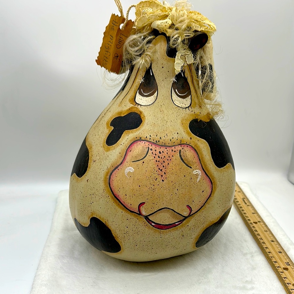 Vintage Hand Painted Cow Gourd - Unique Cow Painted with Few additions